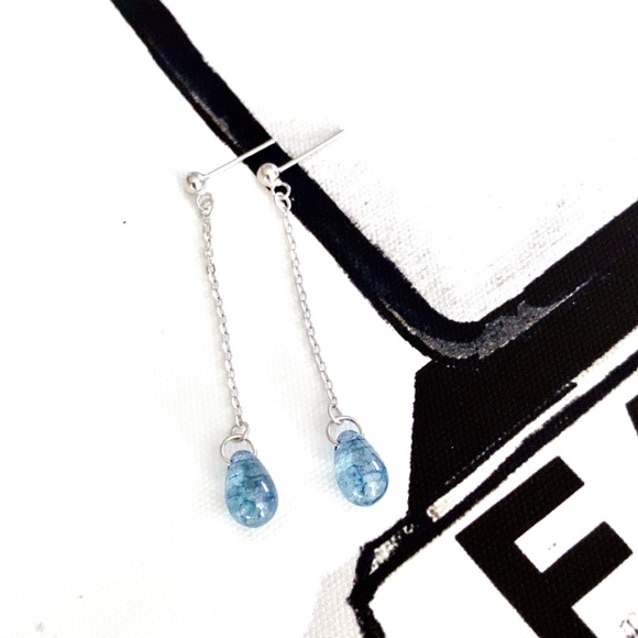 925 Sterling Silver Blue Water Drop Earrings - Picture 4 of 6